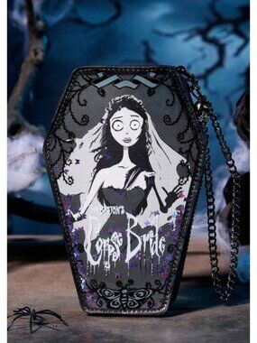 Corpse Bride Gothic Coffin Coin Purse PU Leather Sequin Wallet with Chain